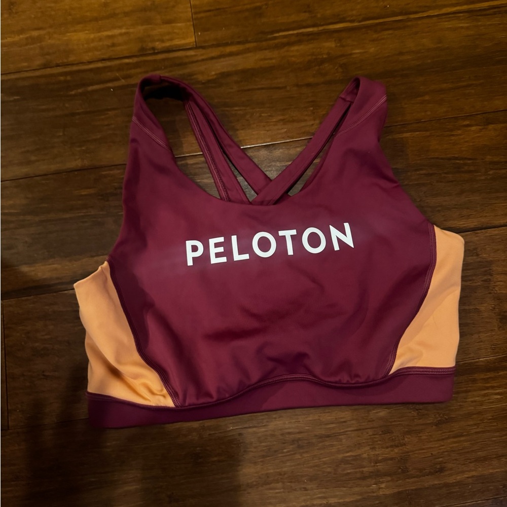 Peloton Move Mission Crossback Colorblock Sports Bra maroon & orange sz xl